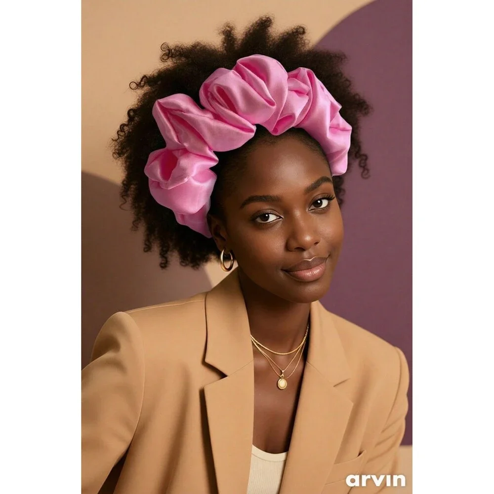 Handmade Satin Ruffle Headband Pink | Elegant Hair Accessory | Women Girls